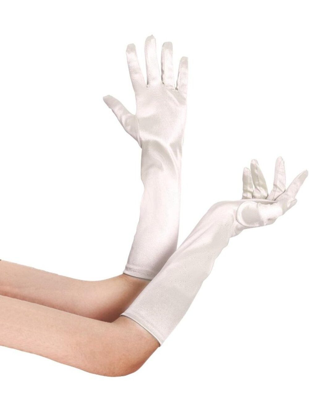 Women's Cream White Long Opera 20s Stretchy Elbow Length Classic Satin Gloves